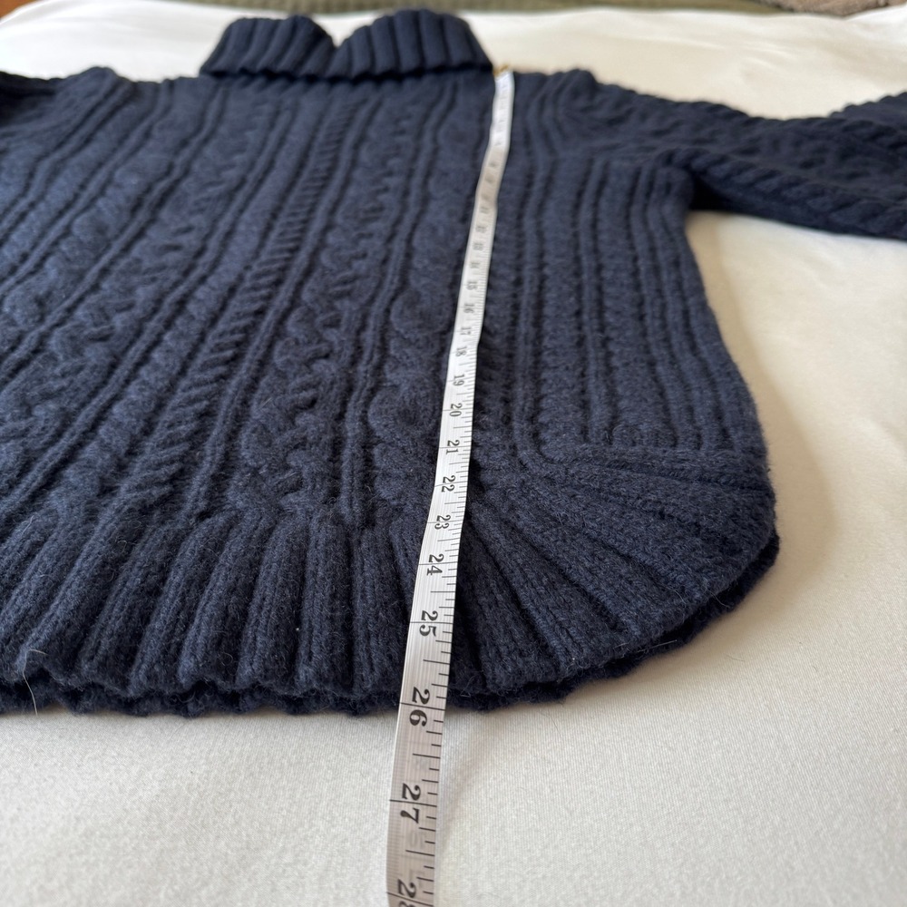 Duluth Trading Co Wool Cashmere Cable Knit Turtleneck Sweater L Navy Fisherman - Picture 3 of 6